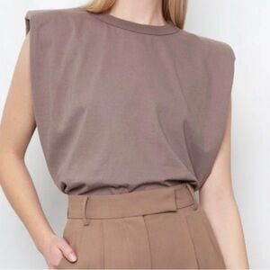 Babaton grey shoulder pad top, small